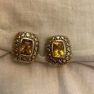Vintage Square Yellow Rhinestone Clip‎ Earrings